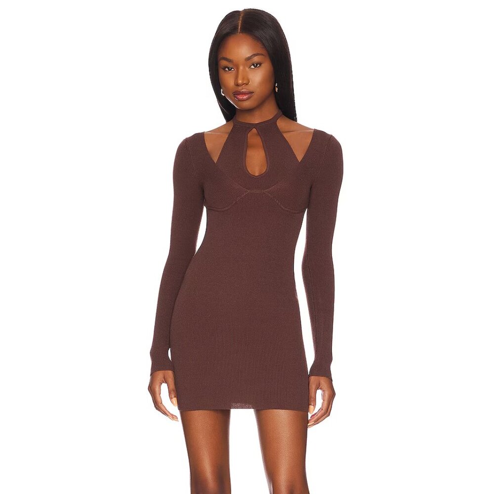 Camila Coelho Allora Mini Dress in Chocolate